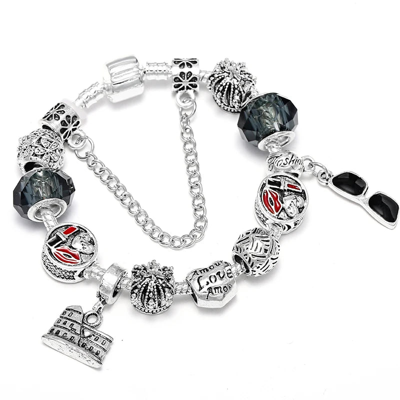 BAOPN Bracelets à breloques en perles cœur à cœur roses européennes pour femmes, bracelets et joncs de marque assortis, bijoux pour couple, livraison directe