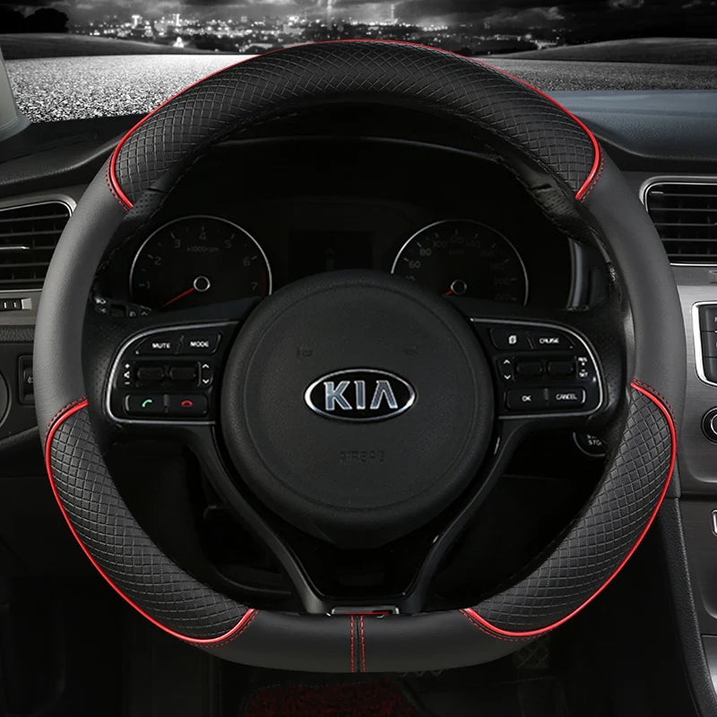 Housse de volant de voiture en cuir PU 38cm pour Kia Rio 2 3 4 X Line Kombi Berline K2 K3 K4 K5 KX1 KX3 KX5 Sportage Accessoires automobiles