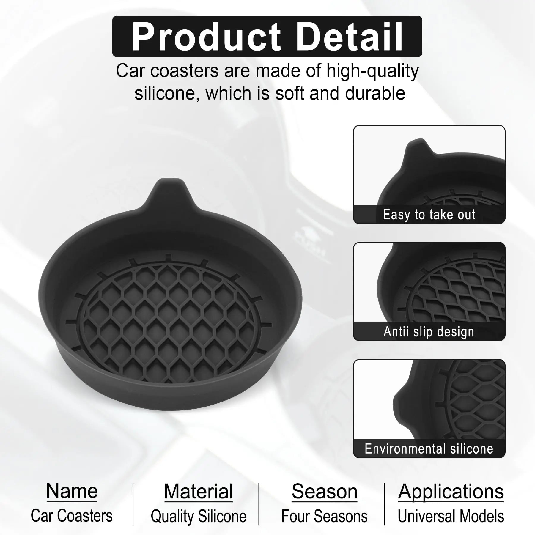 Sous-verre de voiture en silicone souple de 8 cm de diamètre, porte-gobelet antidérapant, étanche, antidérapant et anti-déversement, accessoires intérieurs automobiles universels.