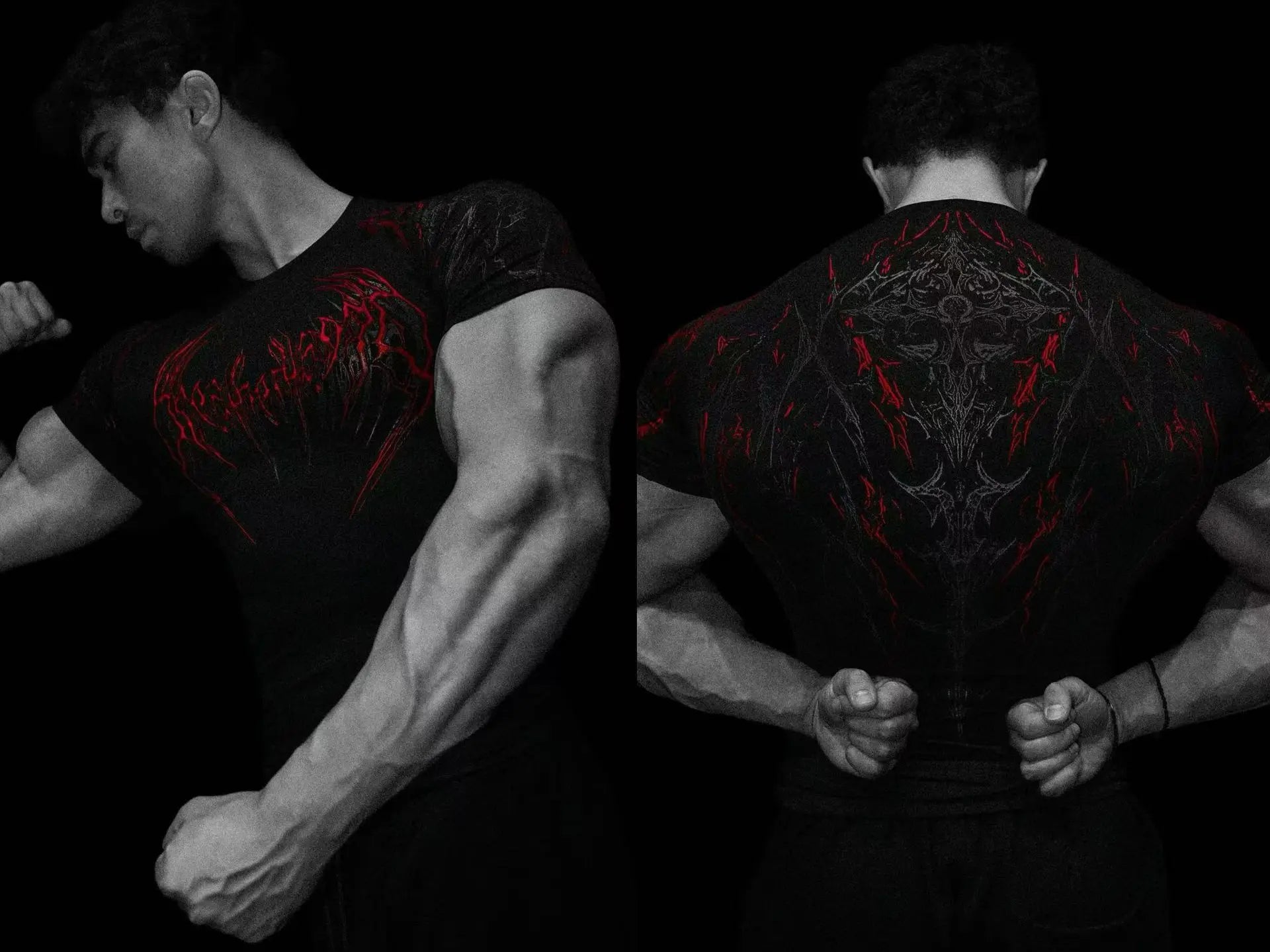 T-shirt de sport de compression pour hommes, imprimé éclair gothique, haut de gym, fitness, séchage rapide, respirant, musculation, été