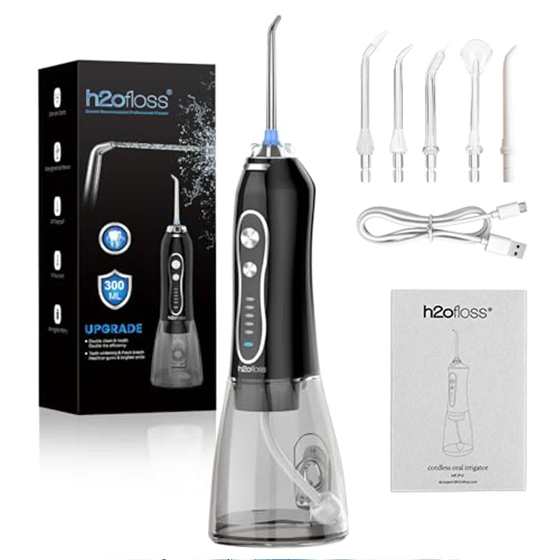 Hydropulseur sans fil H2ofloss 140 PSI, 5 modes, 5 embouts, 300 ml, batterie 2500 mAh, rechargeable par USB, irrigateur buccal portable pour le nettoyage des dents