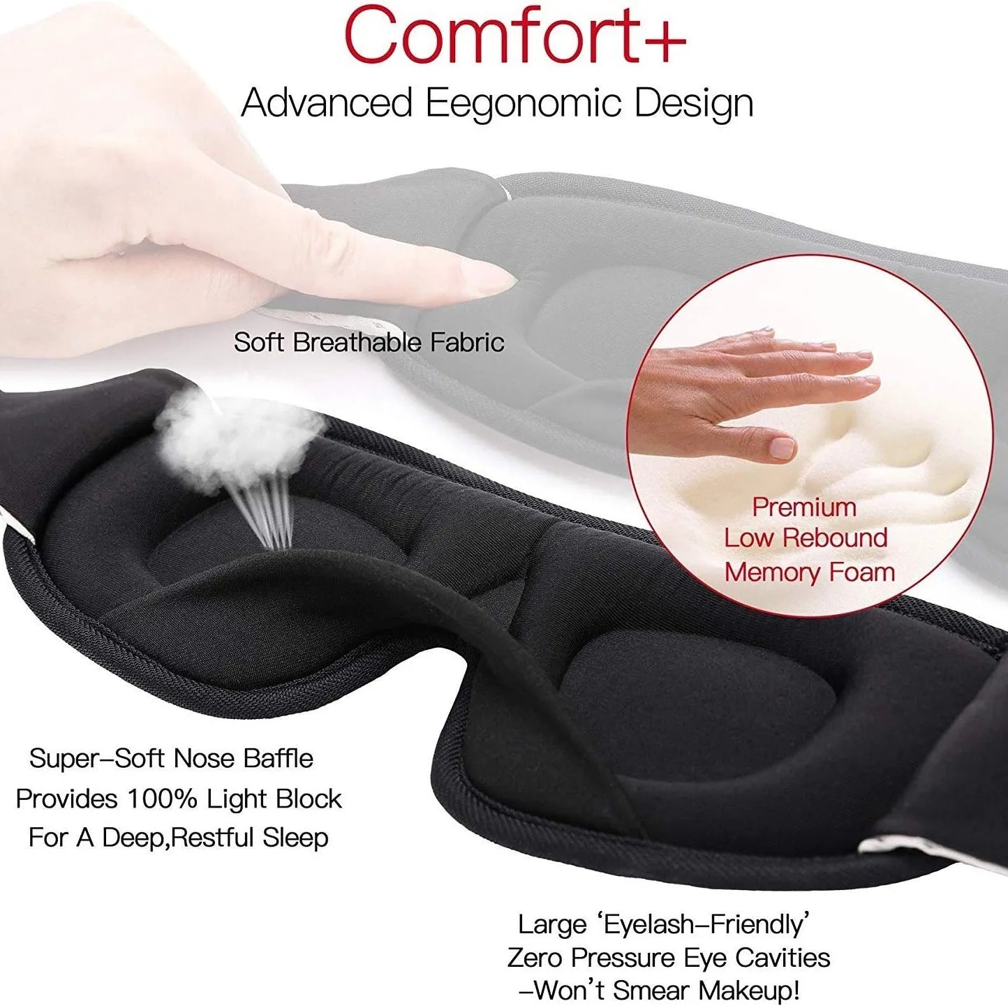 Masque de sommeil oculaire 3D Contour adapté aux dormeurs latéraux -100% Occultant Doux et sans stress - Convient pour les siestes de voyage et le yoga