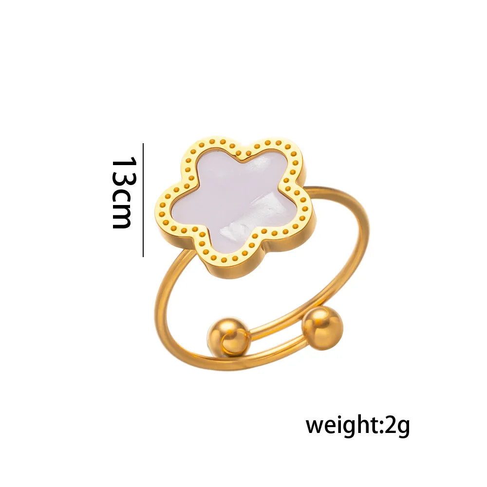 Collier en Acier Inoxydable Plaqué Or 14 Carats pour Femme, Pendentif Double Face Cinq Pétales de Fleur, Bijou Trèfle