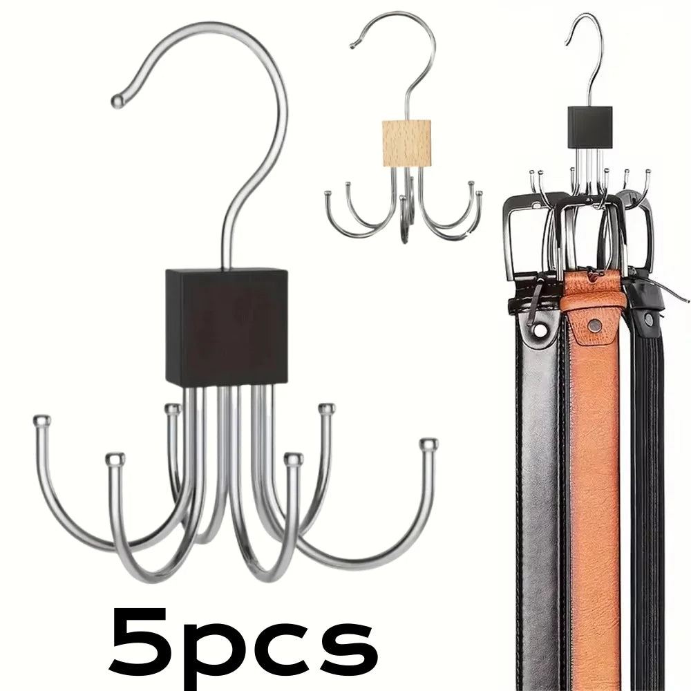 1/5 pièces Cintre de rangement rotatif à 360° Crochet multi-griffes Sac Ceintures métalliques Rack Organisateur en bois pour soutiens-gorge Cravates Accessoires de placard domestique