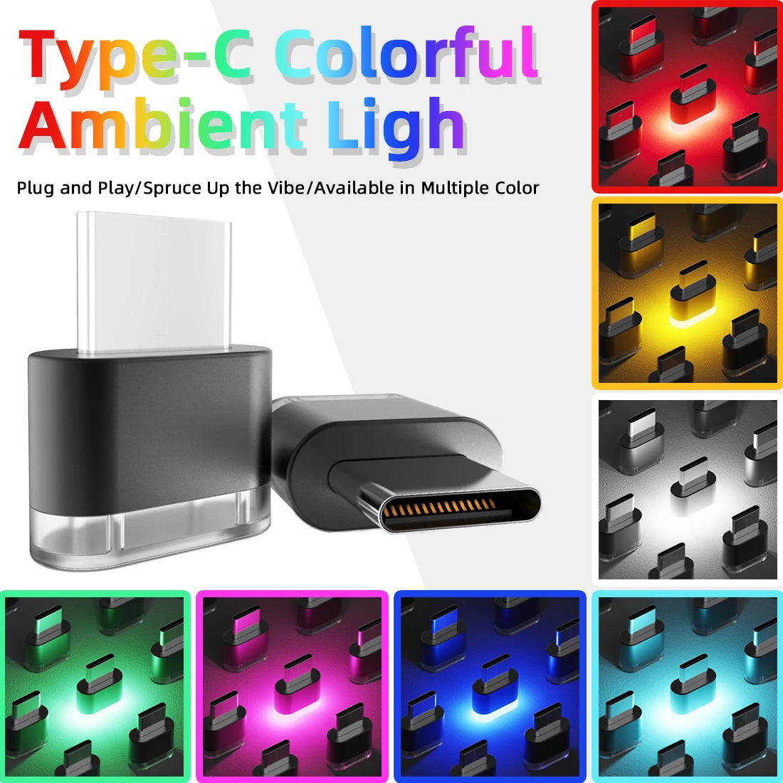 Nouvel éclairage d'ambiance intérieur de voiture Type-C, lumières de signalisation LED, lampe de lecture automatique, décorations, accessoires intérieurs de voiture