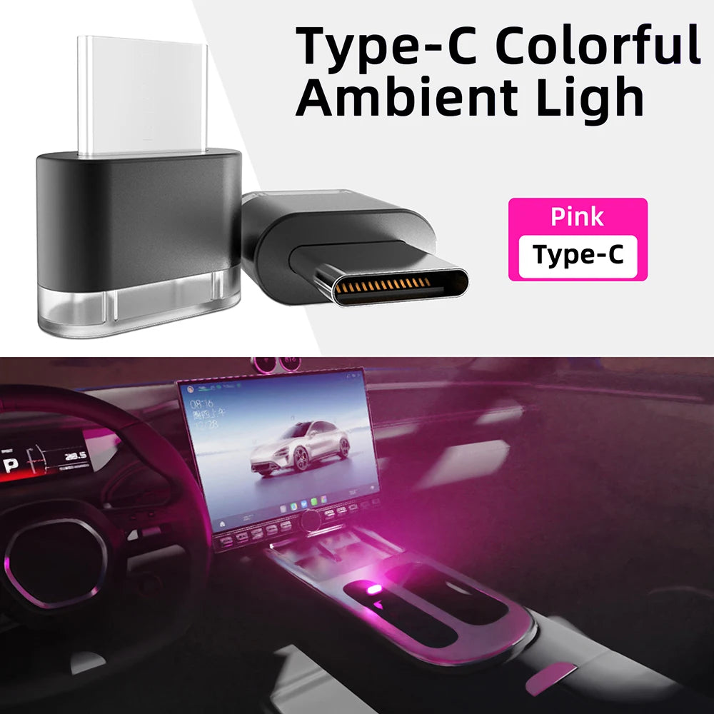 Nouvel éclairage d'ambiance intérieur de voiture Type-C, lumières de signalisation LED, lampe de lecture automatique, décorations, accessoires intérieurs de voiture