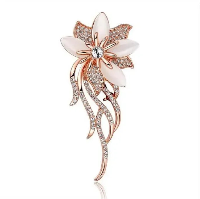 Broches Pierre Opale Strass Broche De Couleur Or Fleur Bouquet Broche Épingle Mariage Bijoux Cadeau Broches Pour Femmes