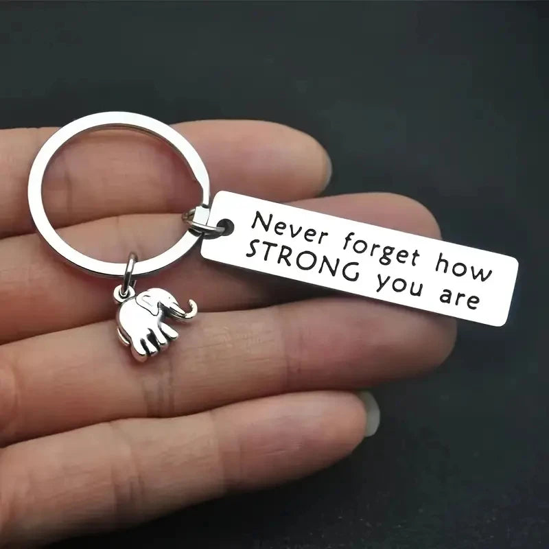 1pc/2pcs Inspirational Positive Energy Keychain Elephant Never Don't Forget How Strong You Are Stainless Steel Relatives And Fri