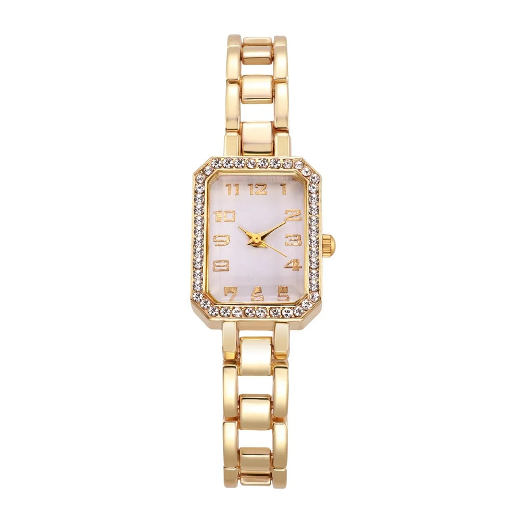 Montre de Luxe Femme 2023 Nouvelle Montre Carrée Simple à Cadran Entièrement Sertie de Diamants, Montre à Quartz Numérique Bracelet en Acier Inoxydable Doré, Montre Habillée pour Femme