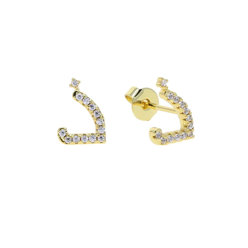 Boucles d'oreilles clous alphabet lettre arabe, micro-serties de zirconiums cubiques, couleur or, minimalistes et délicates, pour femmes et jeunes filles, vente en gros