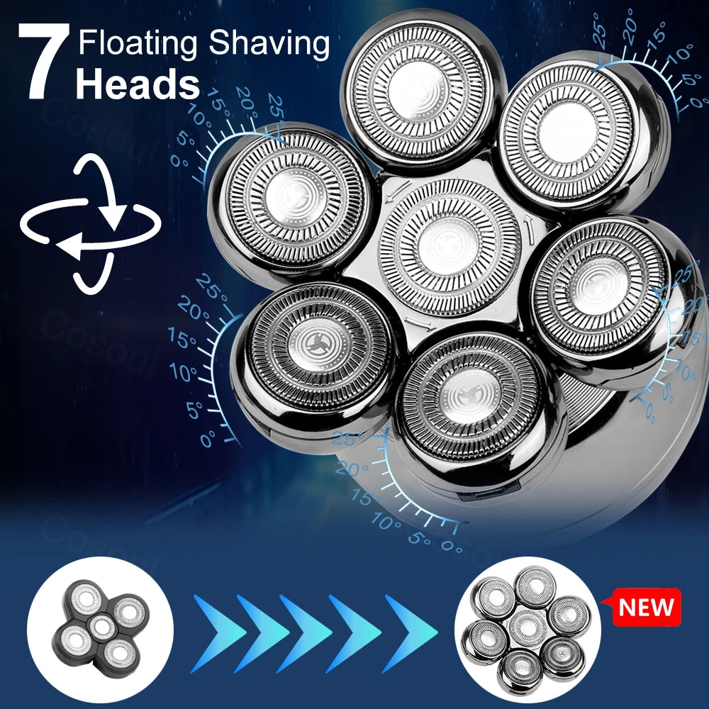 Rasoir électrique pour hommes, rasoir de tête chauve 5 en 1, tondeuse à cheveux pour homme chauve, tondeuse à barbe, machine à raser, rasoir de tête chauve 7