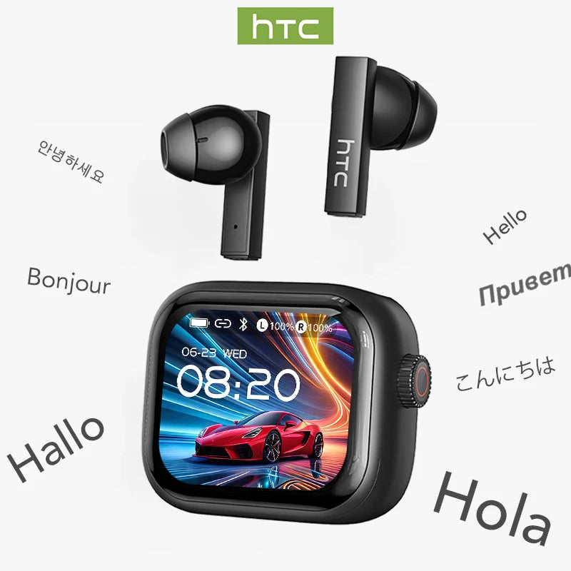 [Écran Ultra HD] Écouteurs HTC NE40 Bluetooth V6 TWS Casque Sans Fil Sportif Traducteur AI Réduction de Bruit Intégrée