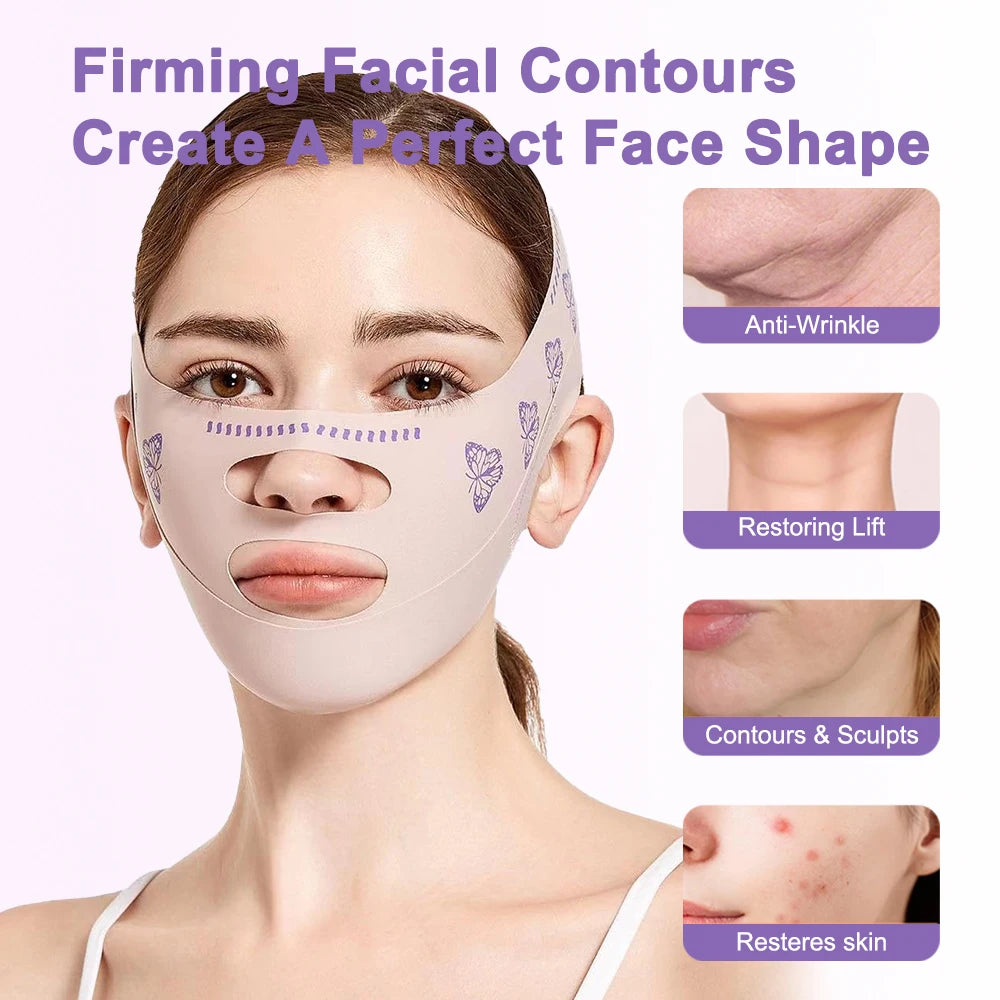 Masque liftant visage V-Line, sangle de menton pour dormir, sangle amincissante visage V-Line, réducteur de double menton et exerceur de mâchoire
