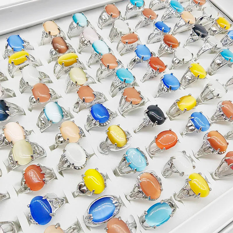 20 pièces/lot de bagues en pierre d'agate couleur mélangée, style bohème, pour femmes, grain naturel, articulées, cadeau de mariage, de fête