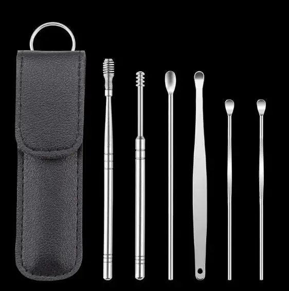 Nettoyant pour les oreilles Curettes d'oreille en acier inoxydable Extracteur de cérumen Kit de perçage Curette à cérumen Cuillère de soins Outils de nettoyage des oreilles