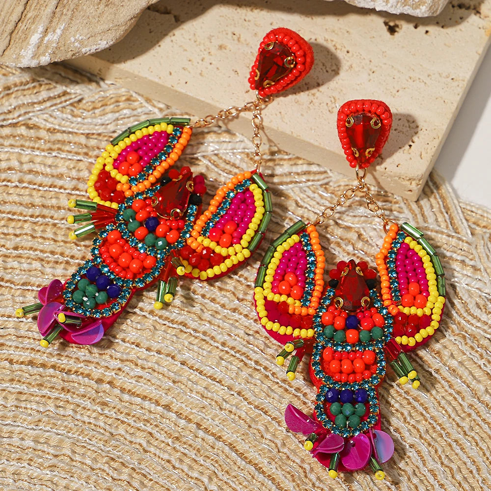 AENSOA Boucles d'oreilles pendantes bohèmes en forme d'étoile de mer, de homard et de conque avec perles pour femme, fabriquées à la main, bijoux d'été sur le thème des animaux marins