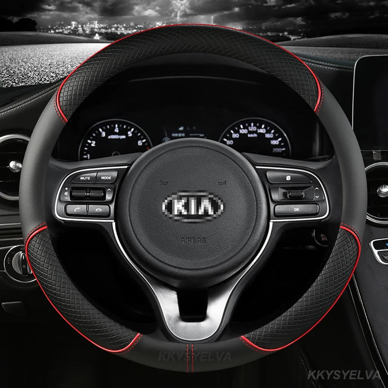 Housse de volant de voiture en cuir PU 38cm pour Kia Rio 2 3 4 X Line Kombi Berline K2 K3 K4 K5 KX1 KX3 KX5 Sportage Accessoires automobiles