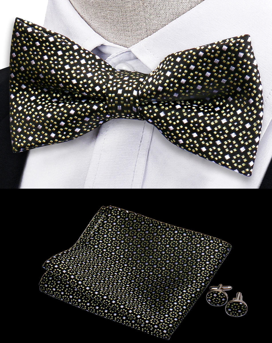 Ensemble de 3 pièces Nœud Papillon Cravate Mouchoir Boutons de Manchette Pour Hommes Chemises Adaptées Affaires Mariage Papillon Paisley Pochette Nœud Papillon Homme