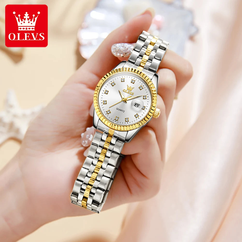 OLEVS 5526 Montre Femme Échelle Diamant Quartz Mode Montres-bracelets pour Femmes Date Étanche Lumineuse Luxe Robe Montre Pour Femmes