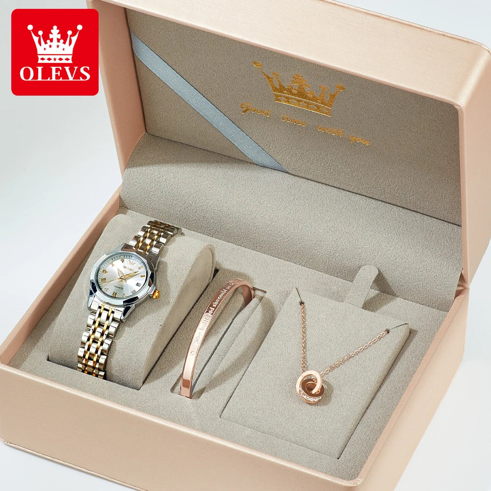 OLEVS 9931 Montre Femme Étanche Luxe Diamant Quartz Pour Femmes Échelle Romaine Calendrier Lumineux Élégante Montre-Bracelet Femme