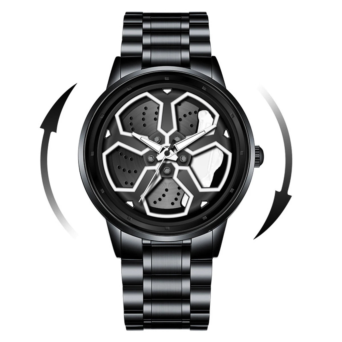Montre créative VA VA VOOM pour homme, cadran rotatif, en acier inoxydable noir, mouvement à quartz, 42 mm, étanche, cadeau sportif