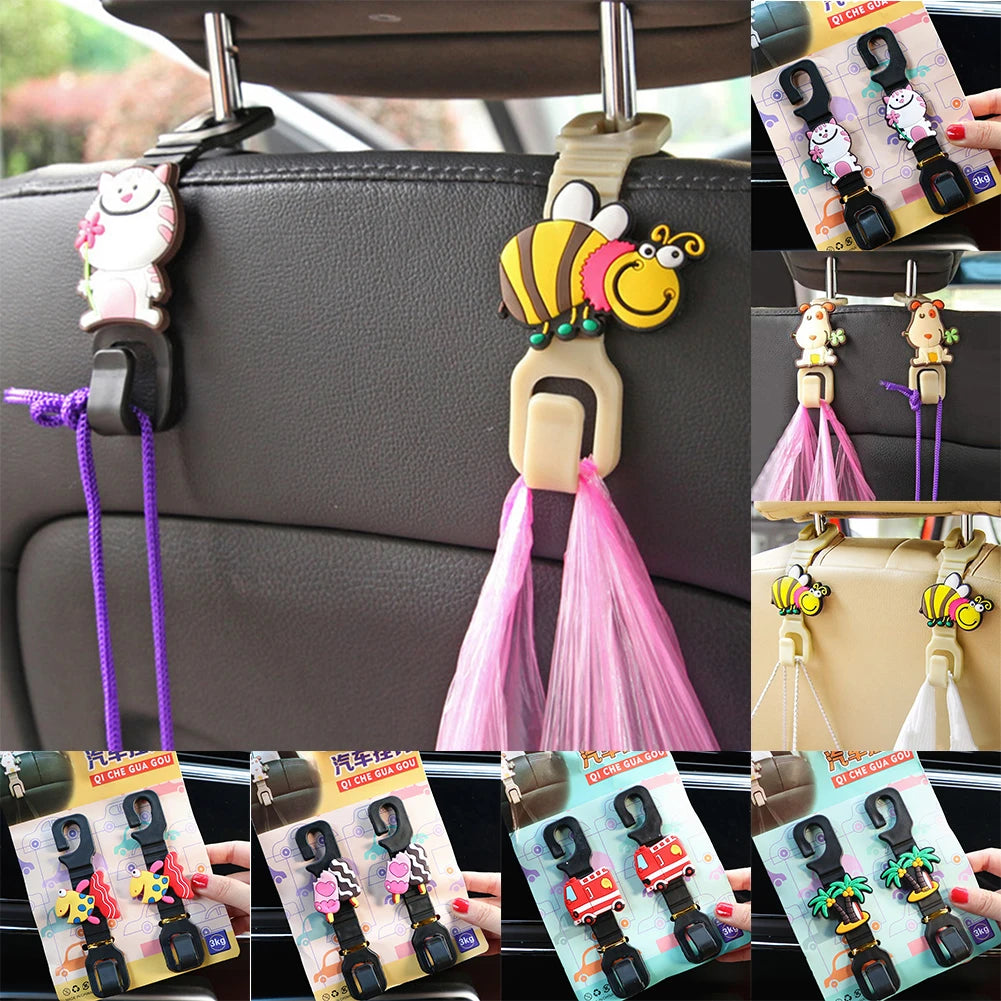 2Pcs Universal Car Seat  Cartoon Hook Hangers Organizer Headrest Mount Storage Interior Accessries