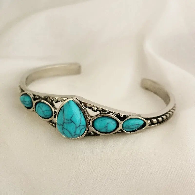 1pc nouveau style personnalité rétro turquoise sculpté géométrique évidé accessoires de luxe léger bracelet ouvert réglable