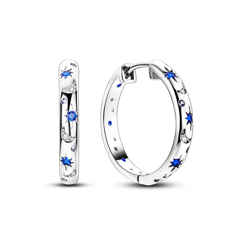 Boucles d'oreilles créoles en argent 925 pour femme, pendentifs en zircon en forme de cœur et d'étoile, bijoux fantaisie originaux