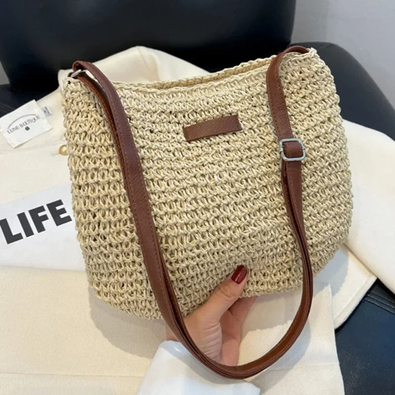 Sac à bandoulière en paille d'été pour femmes, sac de plage, shopping, tissé, sac à main, bourse messager pour femmes
