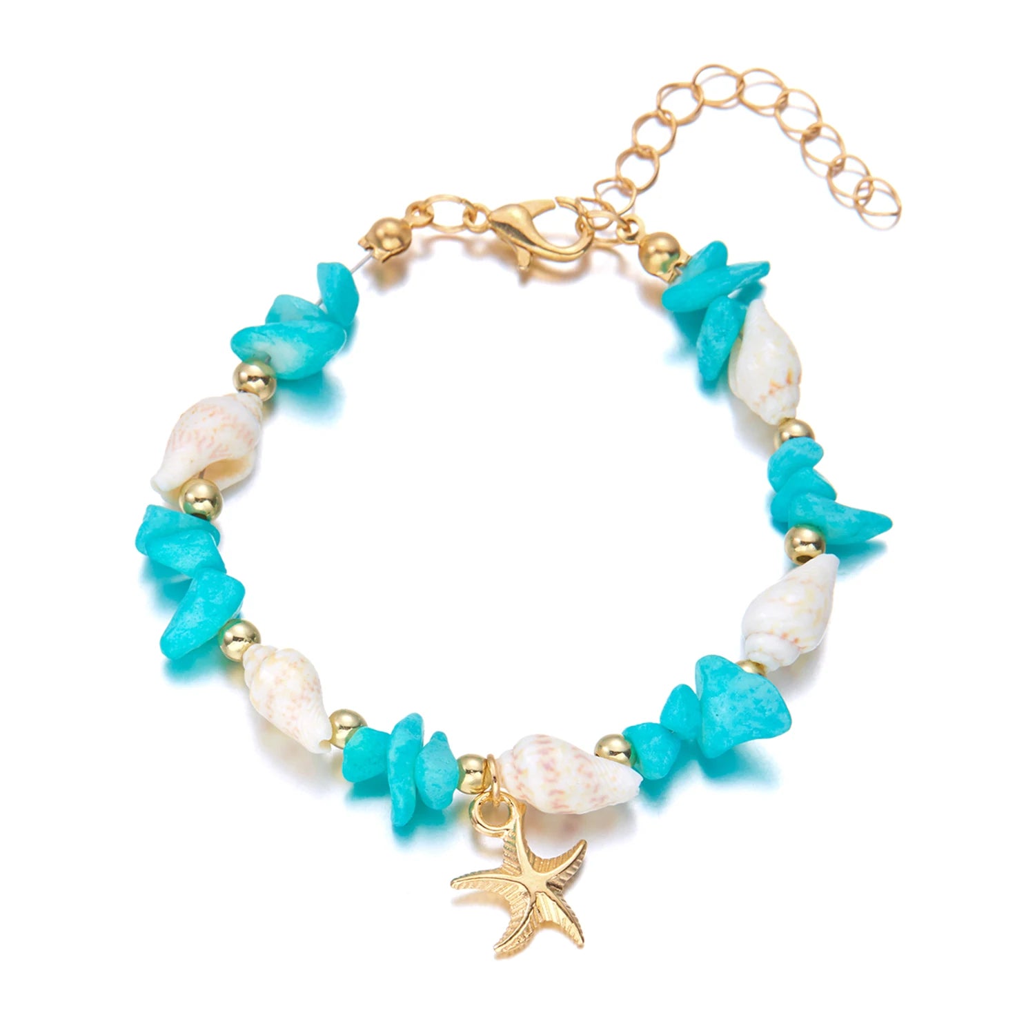 Bracelet Pendentif Étoile de Mer Bohème pour Femme, Bracelet Perlé en Pierres Concassées Fait à la Main, Bijou de Plage d'Été, Accessoire de Voyage, Cadeau