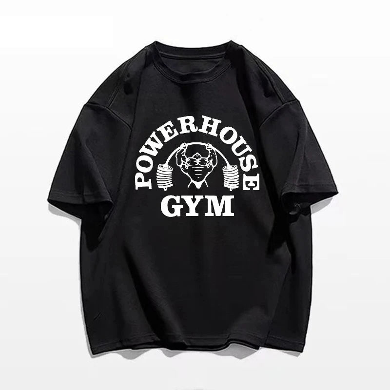 T-shirt d'été de sport 100 % coton grande taille pour homme avec lettres imprimées haltérophilie col rond pour la rue, l'extérieur, haute qualité, manches courtes
