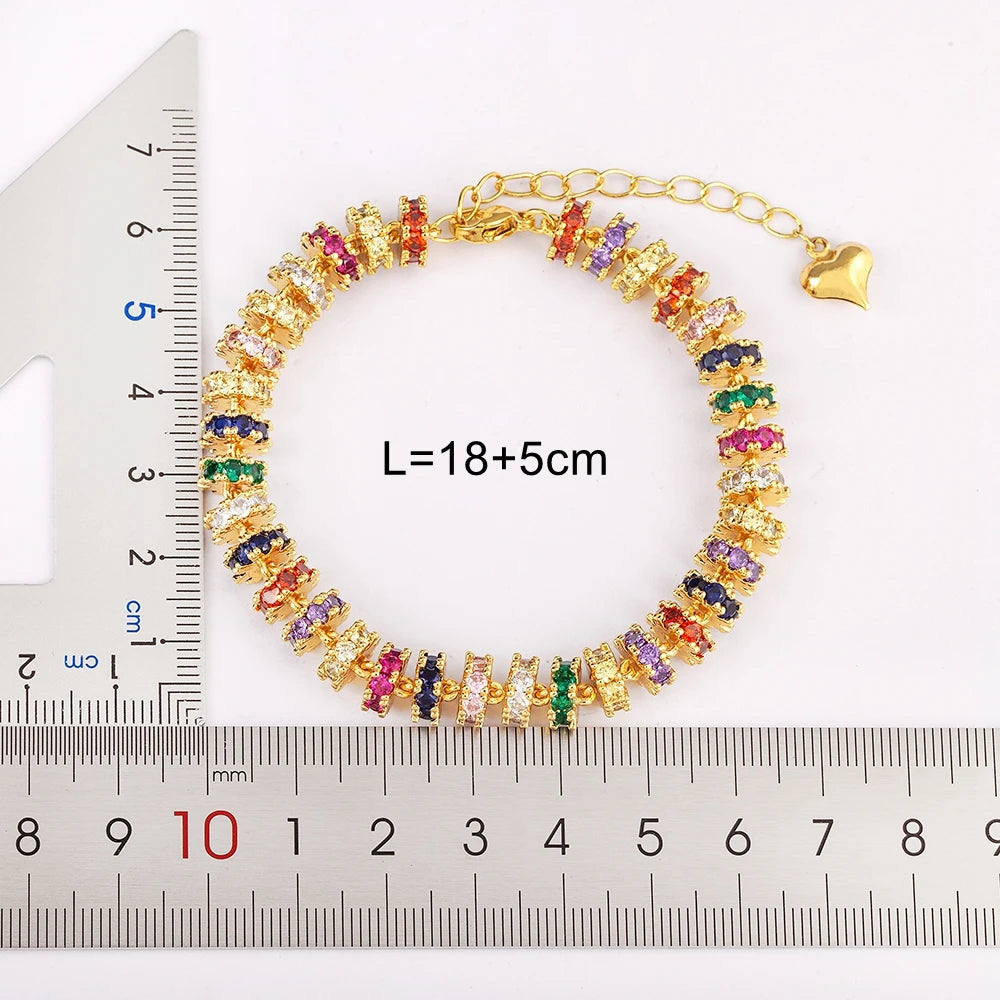 Nidin Bracelet Chaîne Plaqué Or avec Perles pour Femme, Breloques Cœur en Zircon Coloré, Bijoux de Fête de Mariage Cadeaux