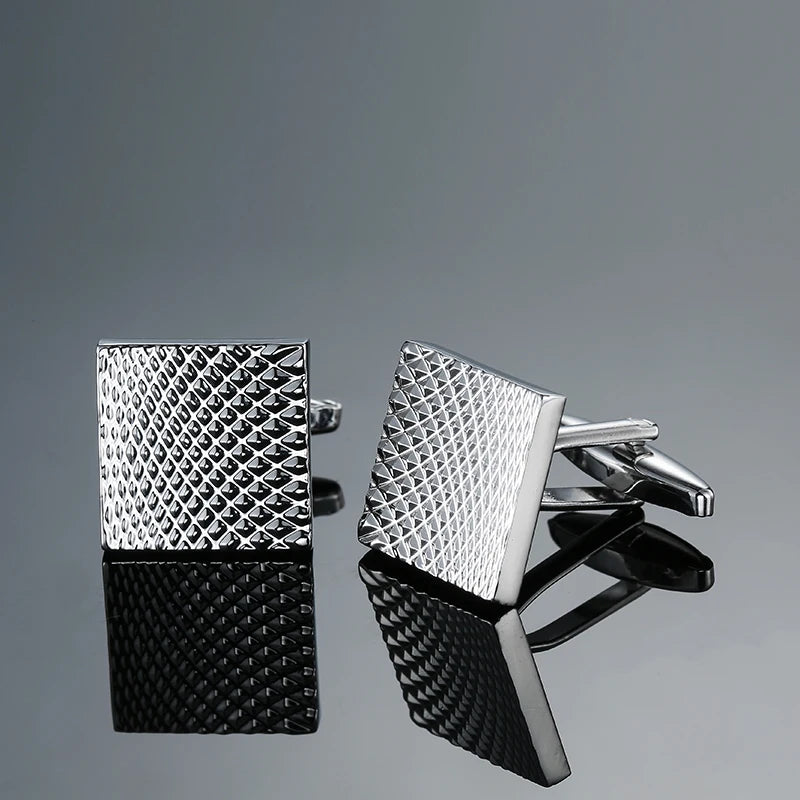 Boutons de manchette pour chemise française homme haut de gamme carrés classiques, motifs géométriques gravés au laser, brossés, pour costumes et accessoires de costume d'affaires.