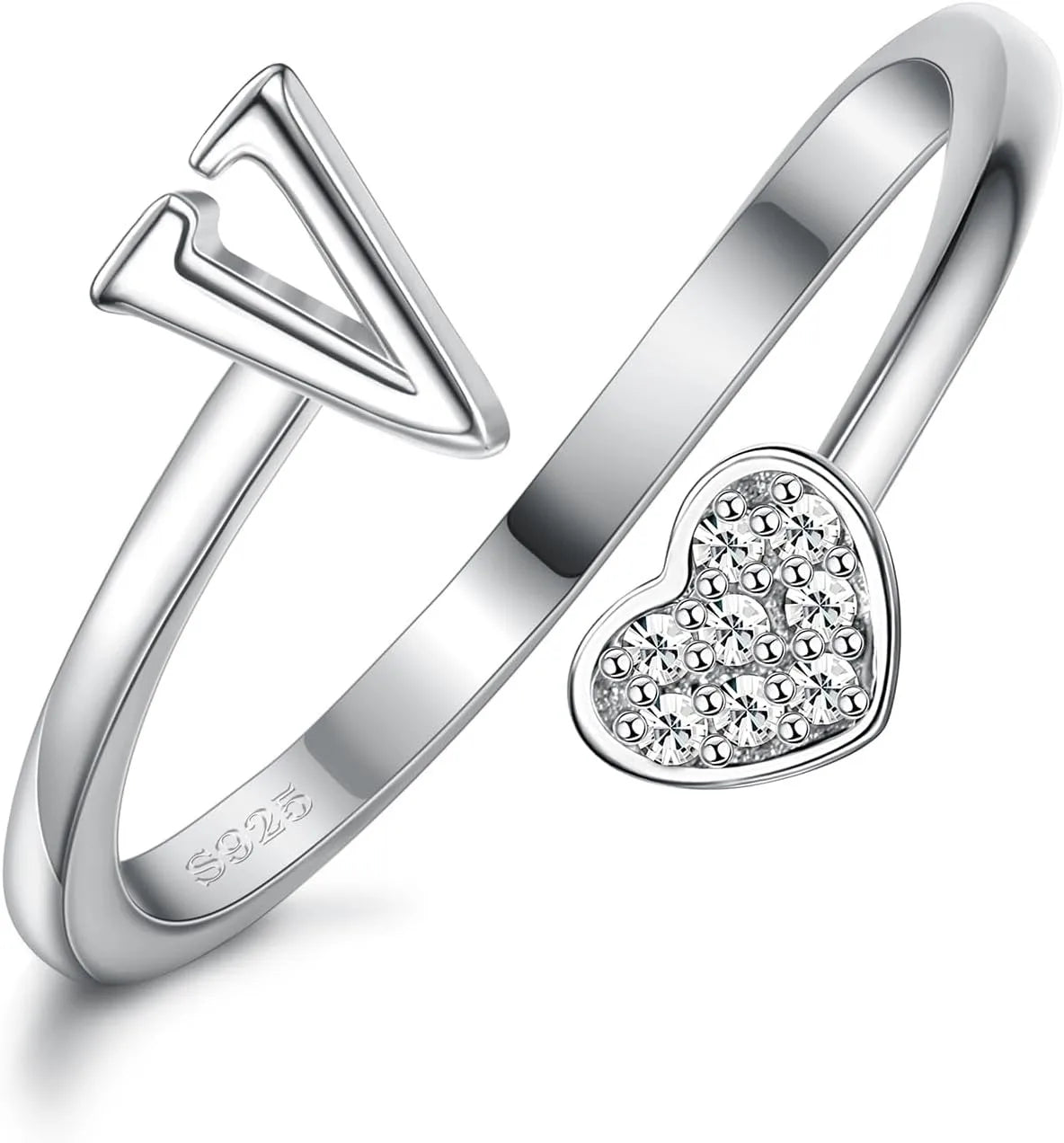 Fansilver Bagues initiales en argent sterling 925, bagues empilables réglables en forme de cœur, jolies bagues alphabétiques en forme de cœur, cadeau pour elle