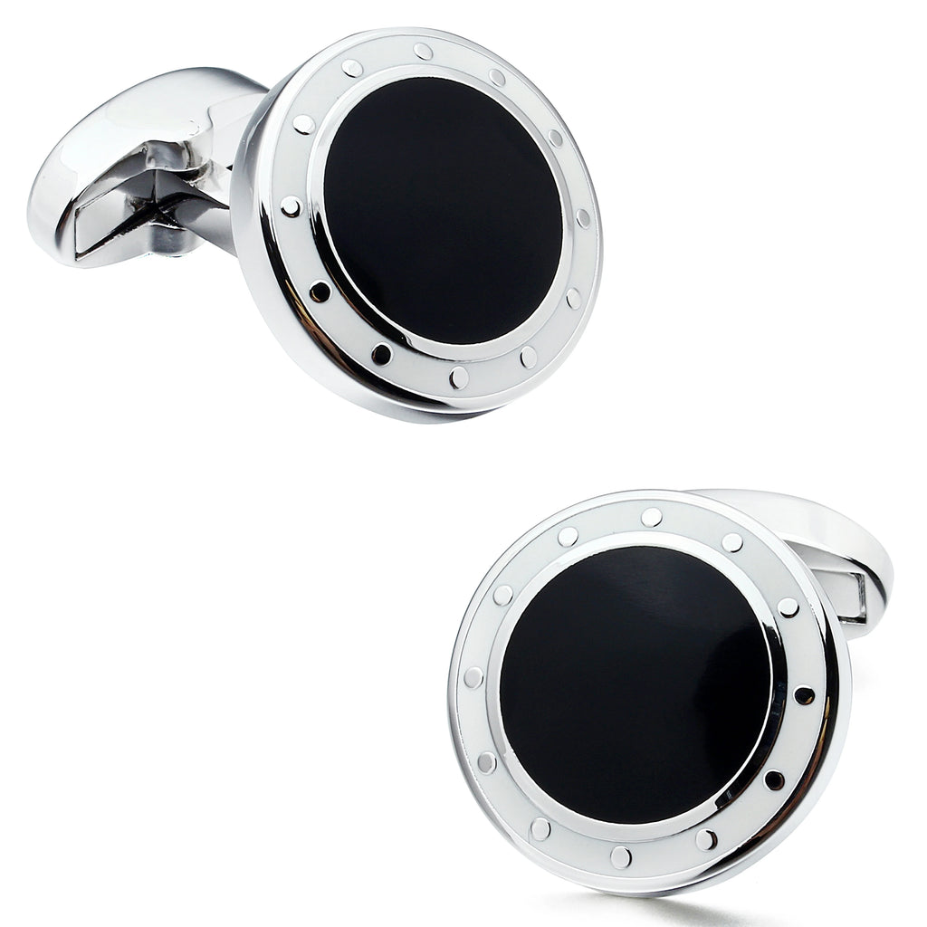 HAWSON Men's 18mm Enamel Cufflinks 2-Color(Navy/Black)Formal Shirt CuffLinks for Business Wedding Luxury Accessory Father's Gift