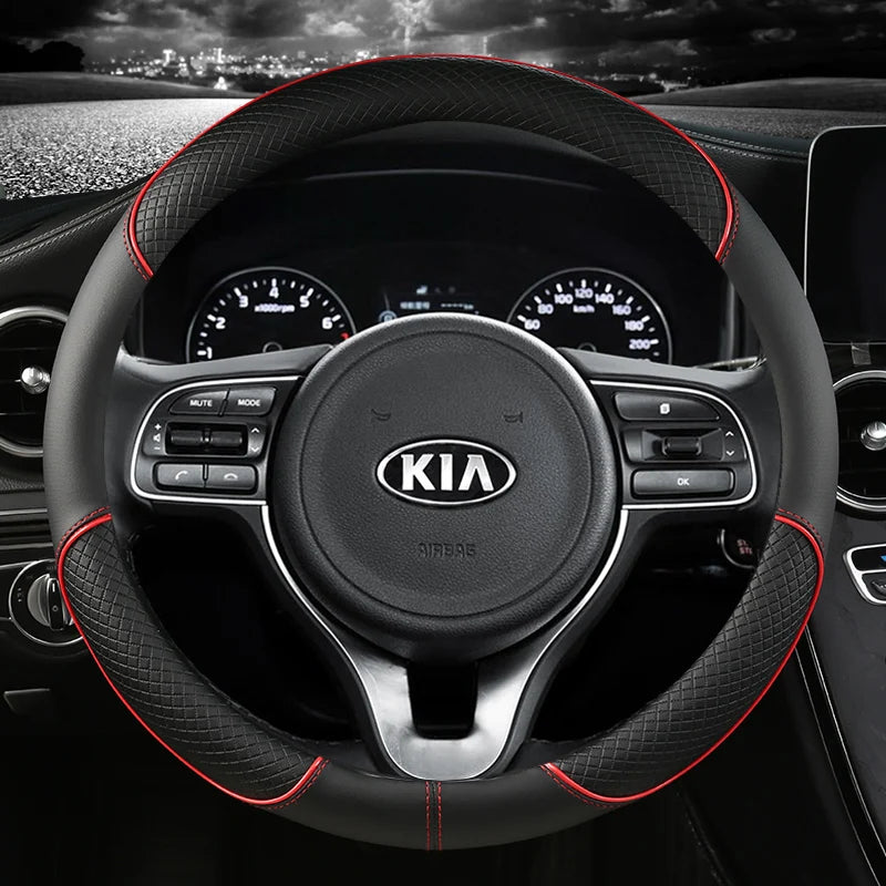 Housse de volant de voiture en cuir PU 38cm pour Kia Rio 2 3 4 X Line Kombi Berline K2 K3 K4 K5 KX1 KX3 KX5 Sportage Accessoires automobiles