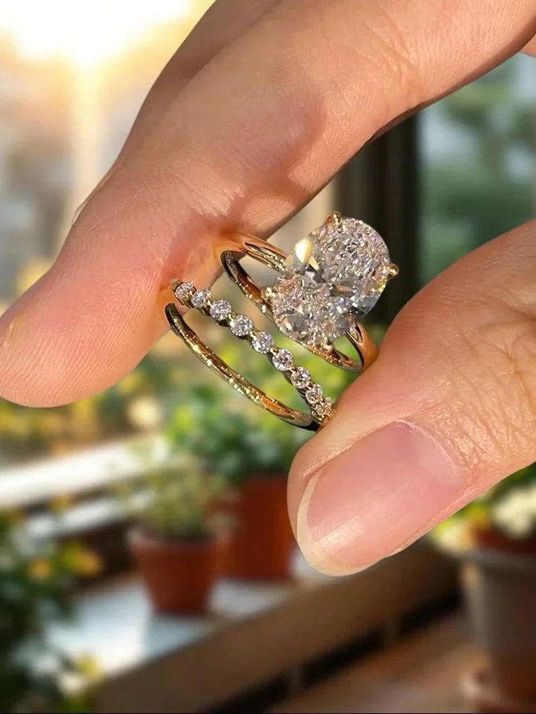 Bague empilable en argent sterling 925 avec zircons, de forme ovale, pour femme, pour anniversaire, mariage, bijou de luxe de haute qualité