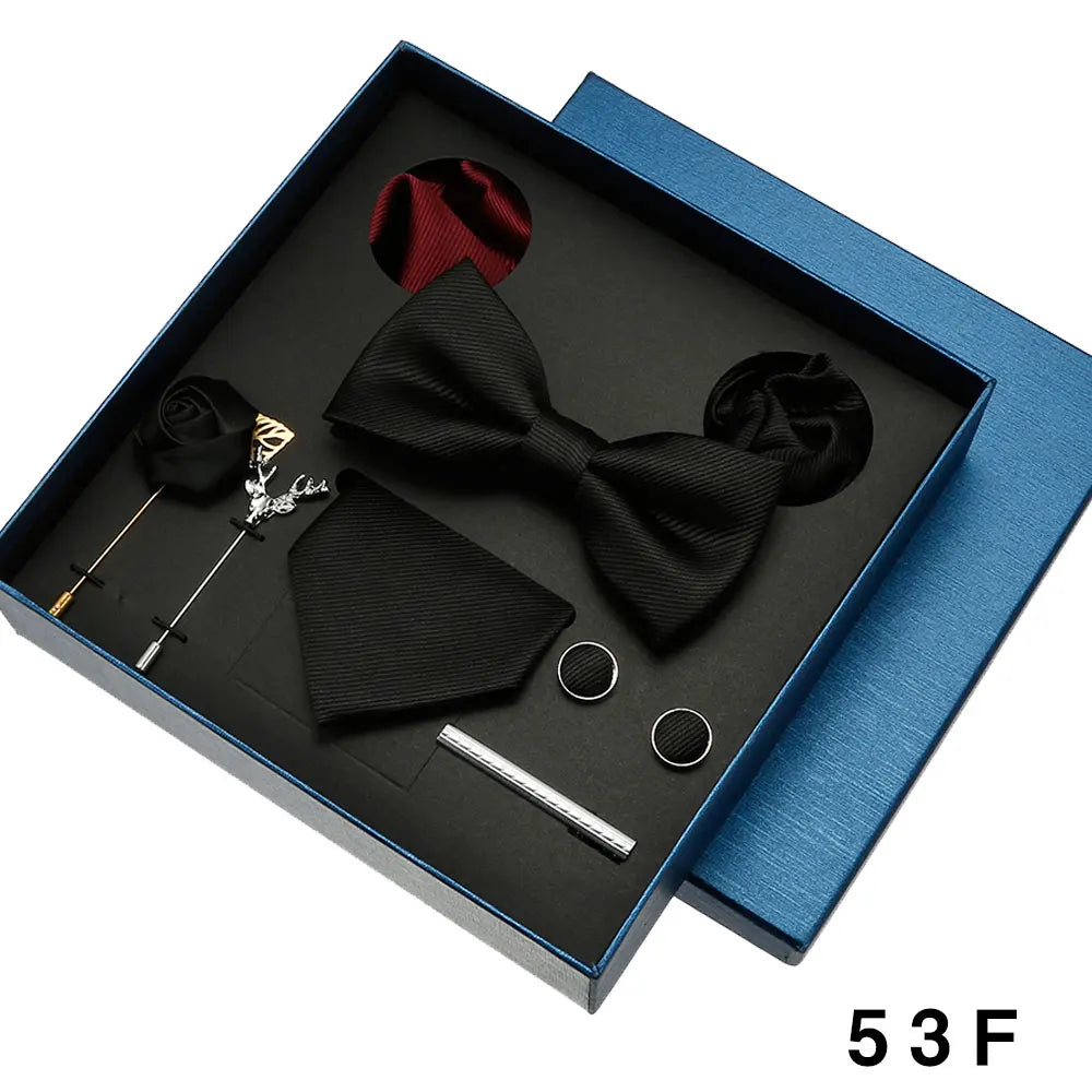 Cravate en soie pour hommes, nœud papillon, pochette, broches, boutons de manchette et pince à cravate pour hommes, accessoires de mariage rouge bordeaux, coffret cadeau