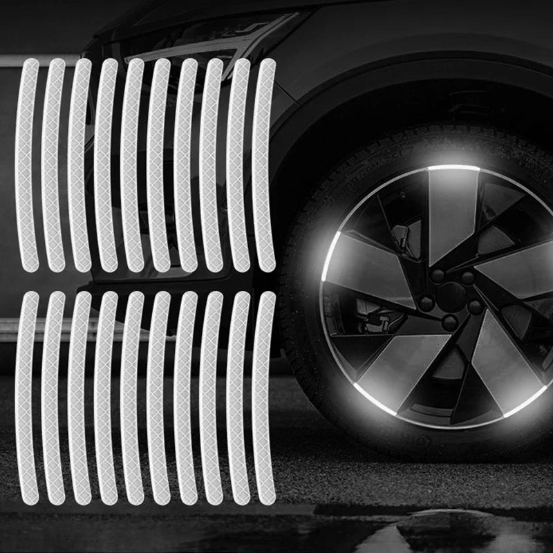 Autocollant Réfléchissant pour Jante de Pneu de Voiture Bande d'Avertissement de Sécurité Nocturne Moto Vélo Auto Roue Moyeu Réflecteur Autocollants 20/40 Pièces