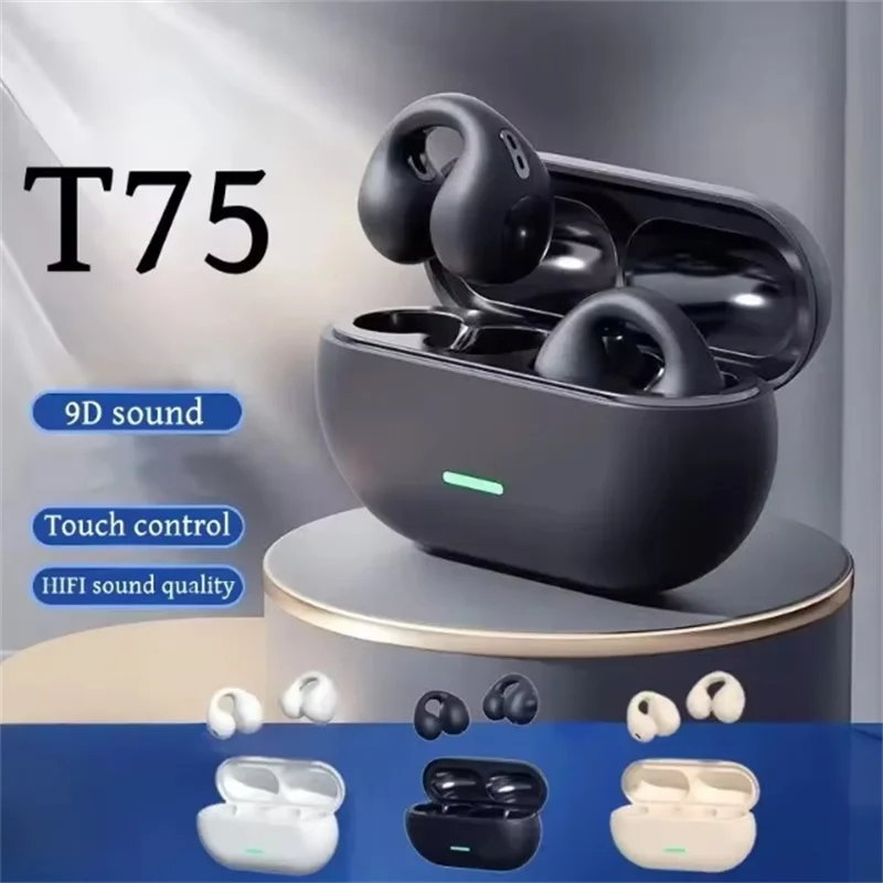 Écouteurs sans fil T75 TWS d'origine à commande tactile, écouteurs Bluetooth, oreillettes de sport, casque de musique pour téléphones Iphone Xiaomi