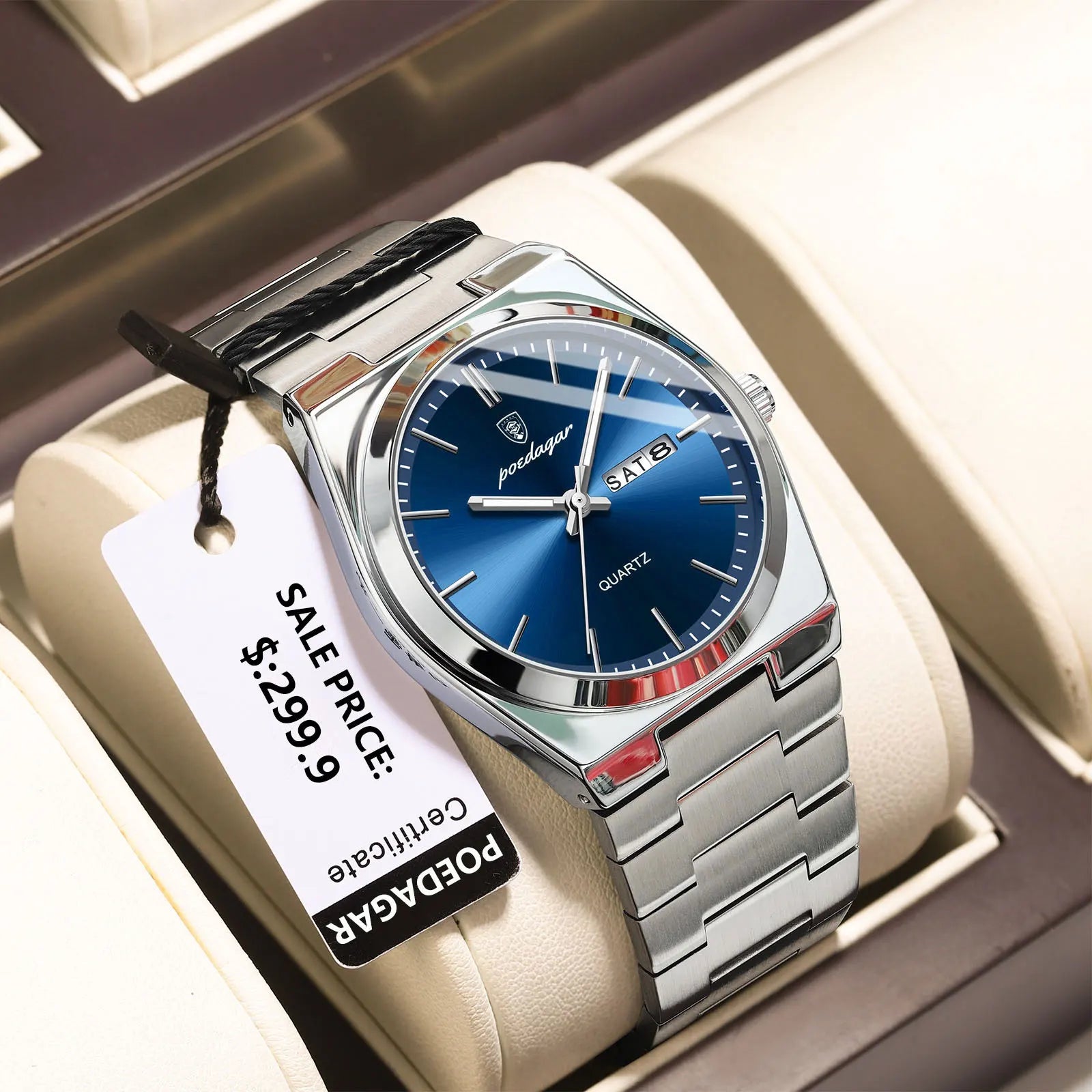 POEDAGAR Montres de luxe pour hommes Étanche Lumineuse Date Semaine Montre Homme Acier Inoxydable Décontracté Mode Quartz Montre-bracelet Homme Reloj