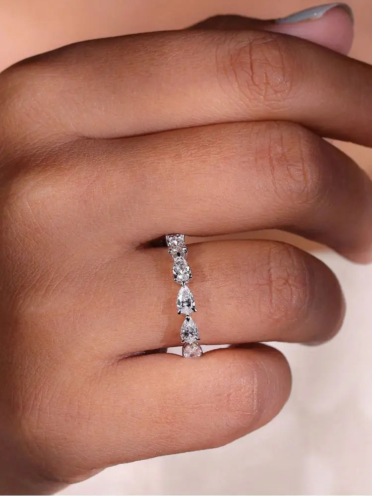 925 Sterling Silver Fashionable Shiny Water Drop Shaped Ring For Women Engagement Wedding Luxury High Quality Fine Jewelry