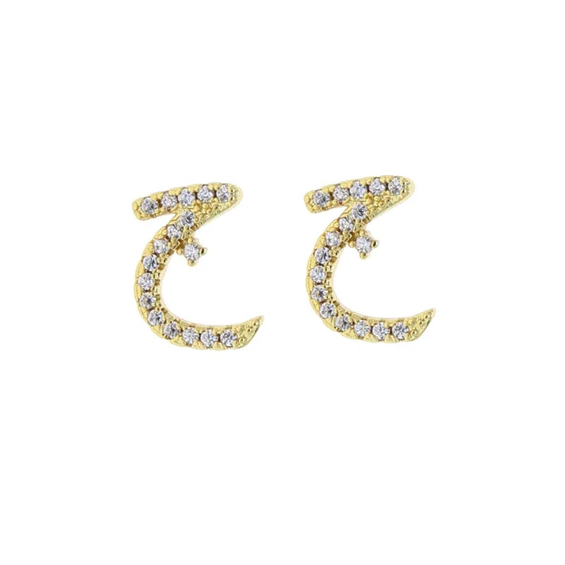 Boucles d'oreilles clous alphabet lettre arabe, micro-serties de zirconiums cubiques, couleur or, minimalistes et délicates, pour femmes et jeunes filles, vente en gros