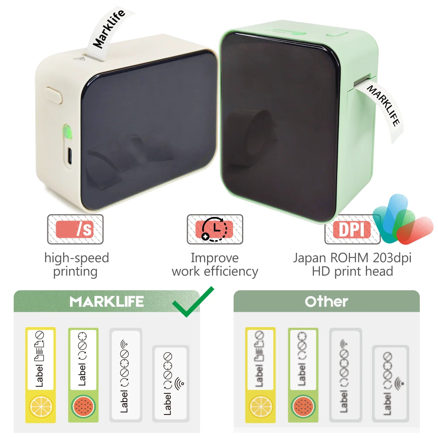Mini-imprimante thermique portable MarkLife P15, étiqueteuse sans fil compatible Bluetooth pour l'étiquetage à domicile et au bureau