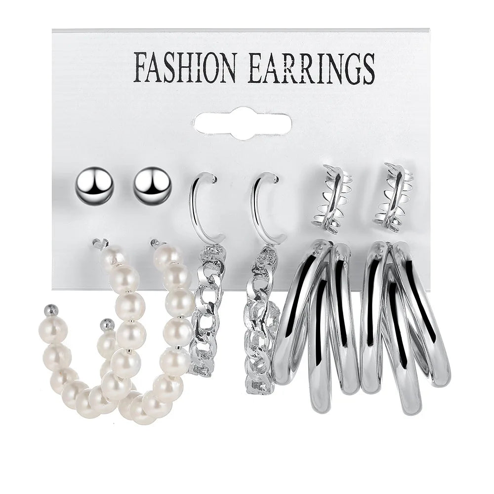 LATS Grand ensemble de boucles d'oreilles créoles bohèmes pour femmes, couleur or, style bohème, vintage, perle, boucles d'oreilles carrées, clous d'oreilles cœur en zircon, bijoux