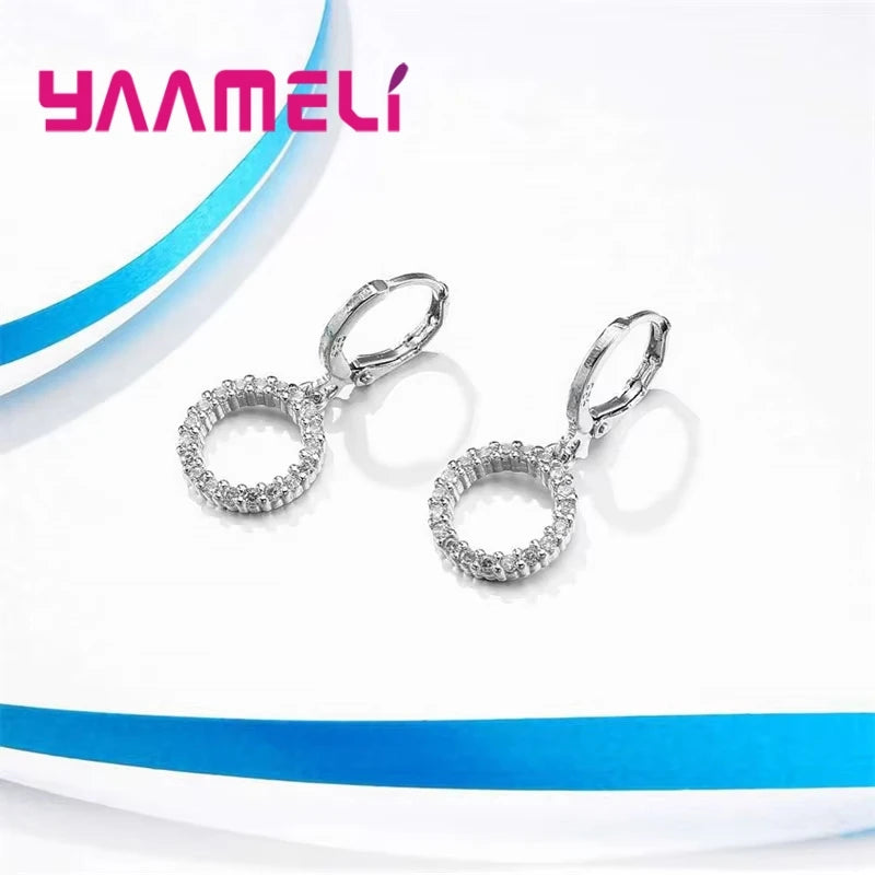 925 Sterling Silver Stamped Bridal Jewelry Sets Beads Cubic Zirconia Necklaces Hoop Earrings Women Girls Engagement Anniversary
