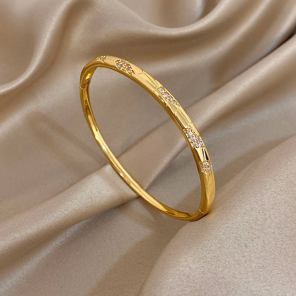 Irregular Pattern Rhinestone Smooth Bracelet for Women Fashion Gold Plated Copper Cuff Bangle Bracelets Jewelry Gifts
