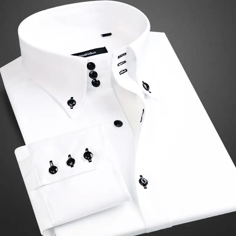 Chemise décontractée à manches longues pour homme, style coréen tendance, boutonnée, col classique, chemise habillée de ville, coupe ajustée, chemise de créateur