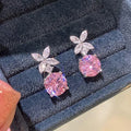 Huitan Exquisite Flower Dangle Earrings Pink Cubic Zirconia for Women Silver Color Temperament Sweet Accessories Fashion Jewelry