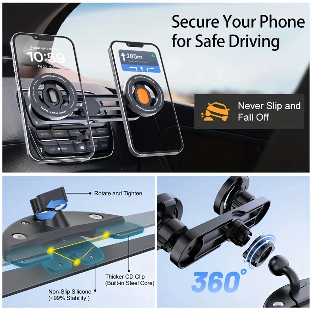 Support de Téléphone de Voiture Double Magnétique Puissant pour Fente CD Support de Fixation Intérieur Auto Pour Apple Pour Samsung Navigation de Conduite Appels Sécurisés
